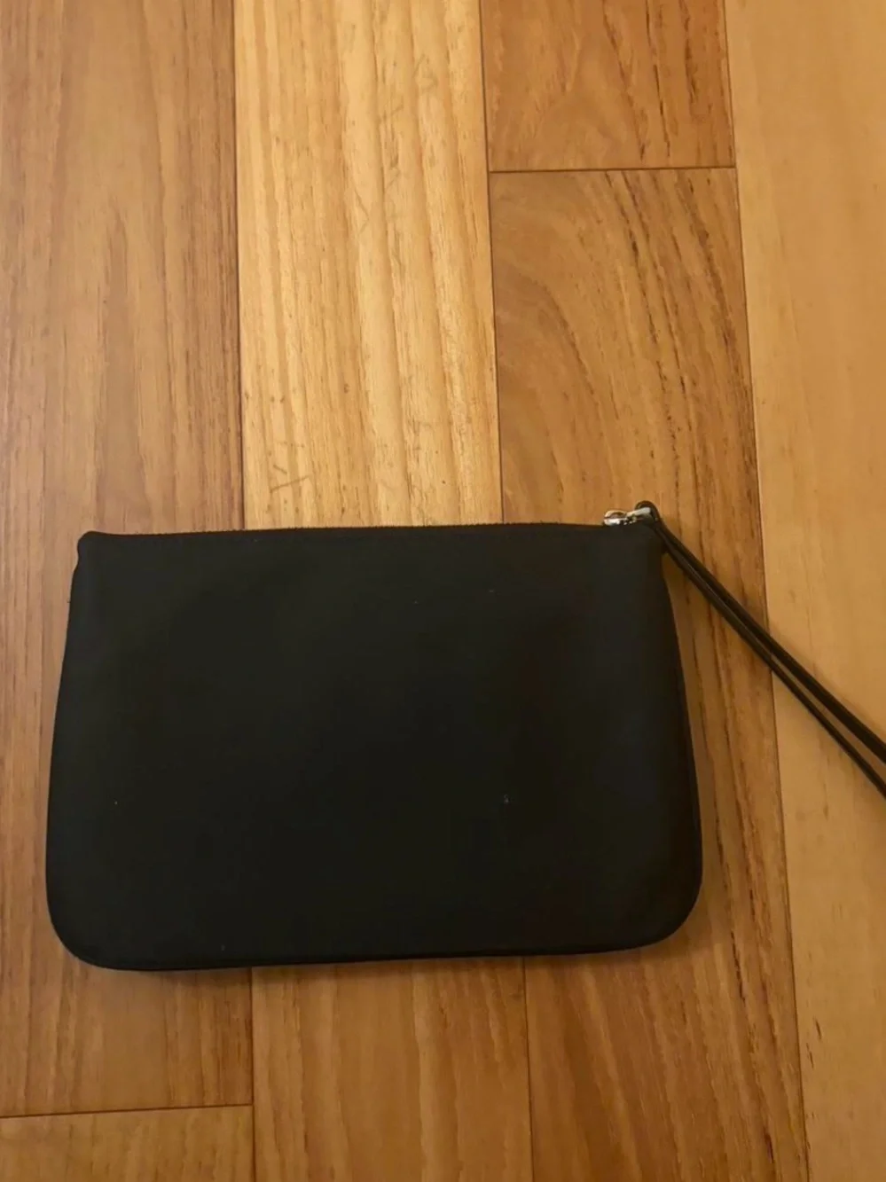 kate spade black wristlet pouch with silver logo